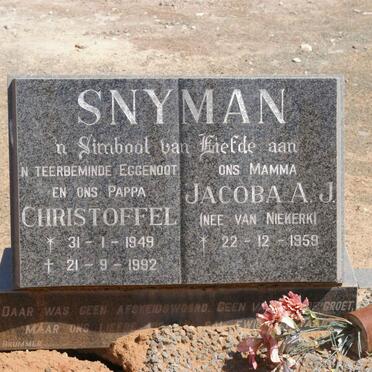 SNYMAN Christoffel 1949-1992 &amp; Jacoba A.J. VAN NIEKERK 1959-