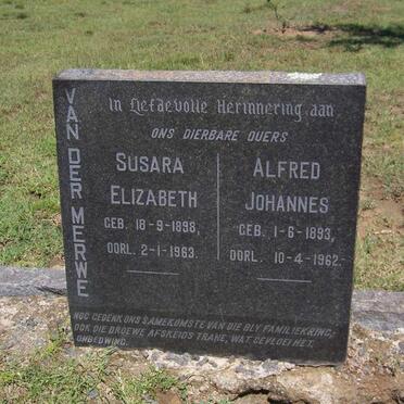 MERWE Alfred Johannes, van der 1893-1962 &amp; Susara Elizabeth 1898-1963