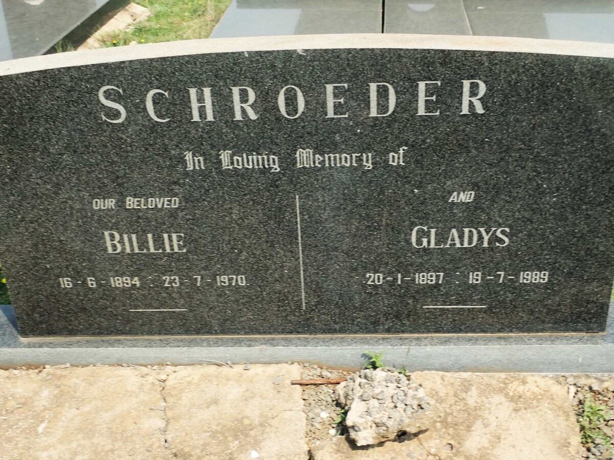 SCHROEDER Billie 1894-1970 &amp; Gladys 1897-1989