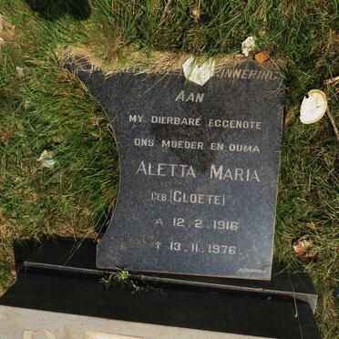 WALT Aletta Maria, van der nee CLOETE 1916-1976