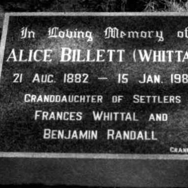 BILLETT Alice nee WHITTAL 1882-1980