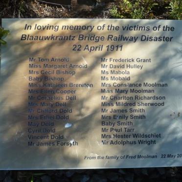 Eastern Cape, BATHURST district, Blaauwkransvlakte, Blaauwkrantz Railway disaster, Memorial Plaque