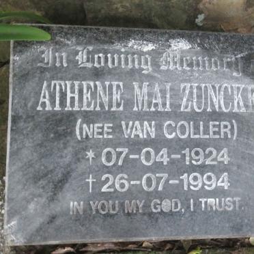 ZUNCKEL Athene Mai nee VAN COLLER 1924-1994