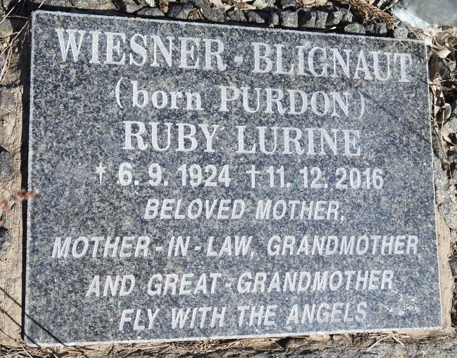 BLIGNAUT Ruby Lurine, WIESNER- nee PURDON 1924-2016
