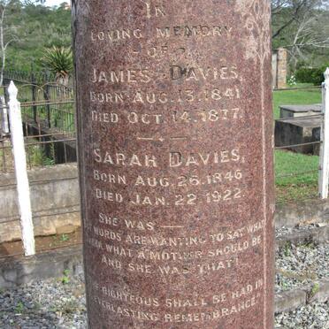 DAVIES James 1841-1877 &amp; Sarah 1846-1922