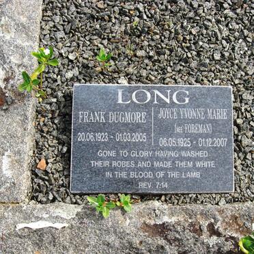 LONG Frank Dugmore 1923-2005 &amp; Joyce Yvonne Marie FOREMAN 1925-2007