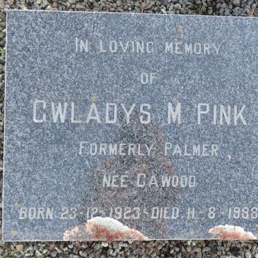 PINK Gwladys M. formerly PALMER nee CAWOOD 1923-1988