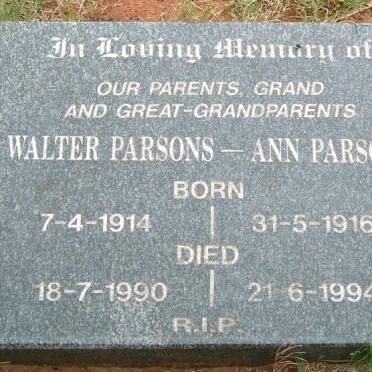 PARSONS Walter 1914-1990 &amp; Ann 1916-1994