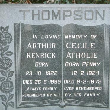 THOMPSON Arthur Kenrick 1922-1995 &amp; Cecile Atholie PENNY 1924-1975