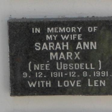 MARX Sarah Ann nee UBSDELL 1911-1991