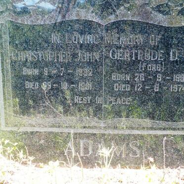 ADAMS Christopher John 1882-1961 &amp; Gertrude D.M. FORD 1884-1974