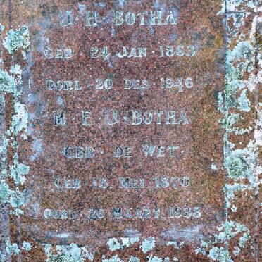 BOTHA J.H. 1863-1946 &amp; M.E.J. DE WET 1870-1938