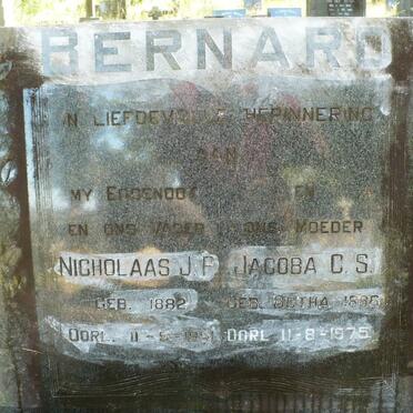 BERNARD Nicholaas J.P. 1882-1951 &amp; Jacoba C.S. BOTHA 1886-1975