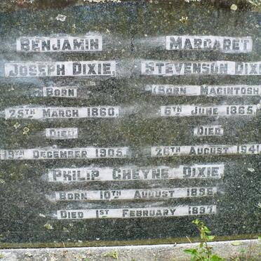 DIXIE Benjamin Joseph 1860-1905 &amp; Margaret Stevenson MACINTOSH 1865-1941 :: DIXIE Philip Cheyne 1896-1897