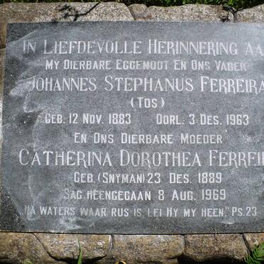 FERREIRA Johannes Stephanus 1883-1963 &amp; Catherina Dorothea SNYMAN 1889-1969