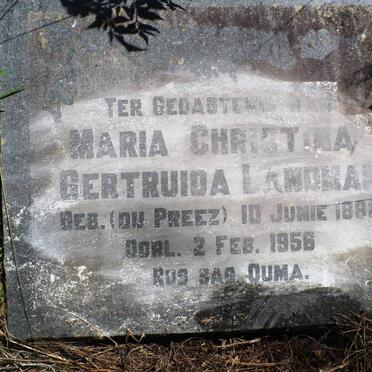 LANDMAN Maria Christina Gertruida nee DU PREEZ 1888-1956