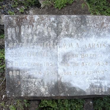 MARAIS M.W.A. nee BOTHA 1854-1937 :: BOTHA A.M. 1851-1937 ::