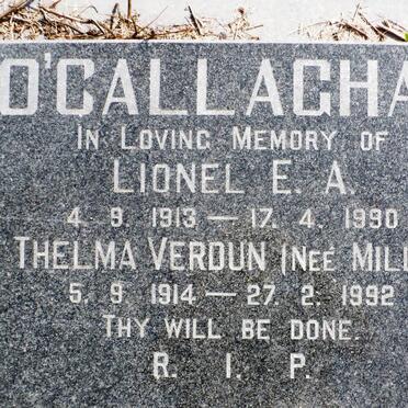 O'CALLAGHAN Lionel E.A. 1913-1990 &amp; Thelma Verdun MILLS 1914-1992