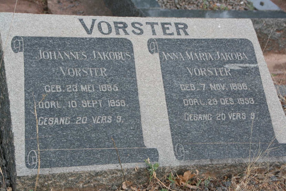 VORSTER Johannes Jakobus 1895-1959 &amp; Anna Maria Jakoba 1896-1953