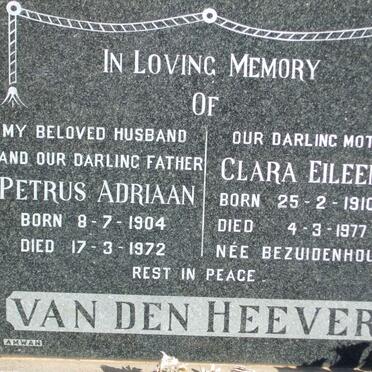 HEEVER Petrus Adriaan, van den 1904-1972 &amp; Clara Eileen BEZUIDENHOUT 1910-1977
