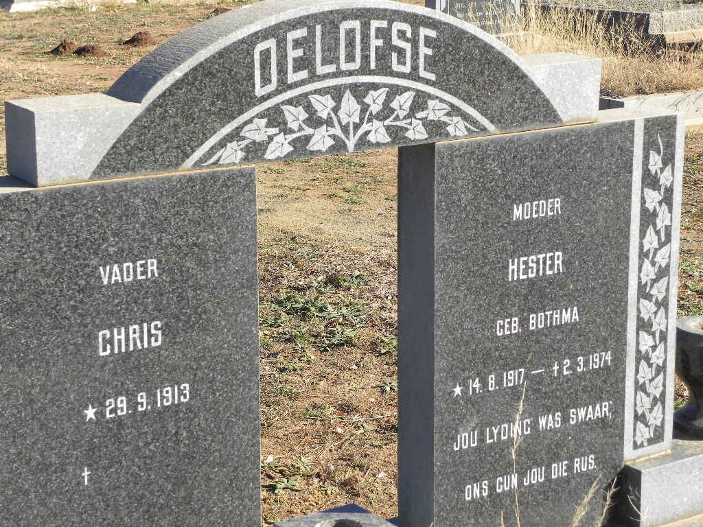OELOFSE Chris 1913-  &amp; Hester BOTHMA 1917-1974