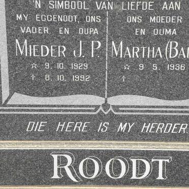 ROODT Mieder J.P. 1929-1992 &amp; Martha 1936-