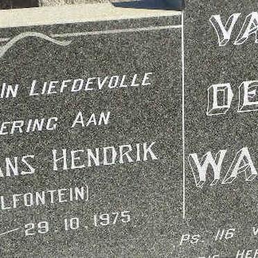 WALT Gert Frans Hendrik, van der 1910-1975 &amp; Hester Elizabeth STEYN 1917-2002