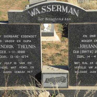 WASSERMAN Hendrik Theunis 1898-1974 &amp; Johanna M.H. BRITS 1898-1977