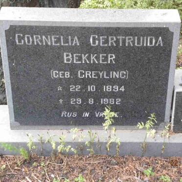 BEKKER Cornelia Gertruida nee GREYLING 1894 -1982
