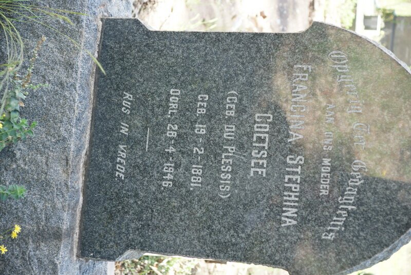 COETSEE Francina Stephina nee DU PLESSIS 1881-1946