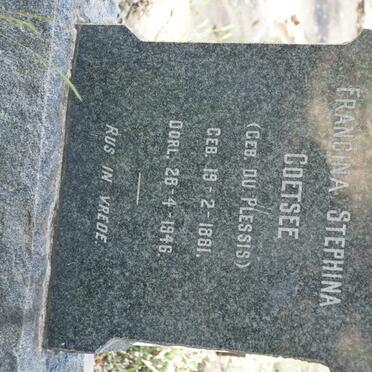 COETSEE Francina Stephina nee DU PLESSIS 1881-1946