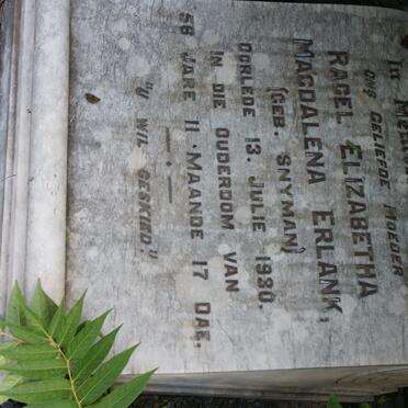 ERLANK Ragel Elizabetha Magdalena nee SNYMAN -1930