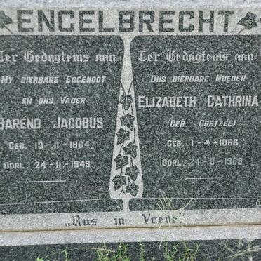ENGELBRECHT Barend Jacobus 1864-1949 &amp; Elizabeth Cathrina COETZEE 1866-1968