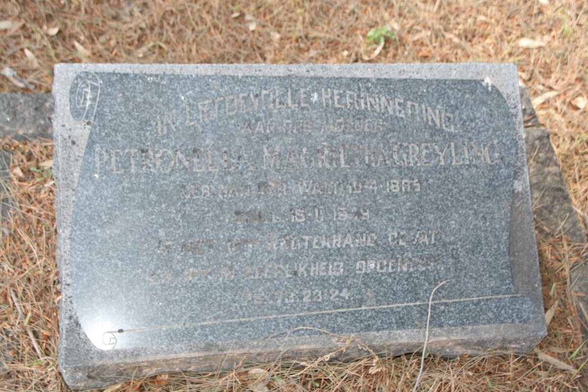 GREYLING Petronella Margrietha nee VAN DER WALT 1885-1949