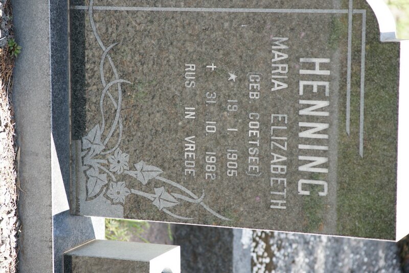 HENNING Maria Elizabeth nee COETSEE 1905-1982
