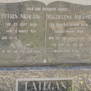 LATEGAN Petrus Nicolaas 1868-1951 &amp; Magdalena Johanna VENTER 1875-1896