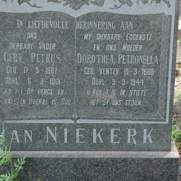 NIEKERK Gert Petrus, van 1887-1961 &amp; Dorothea Petronella VENTER 1888-1944