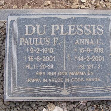 PLESSIS Paulus F. du 1910-2001 &amp; Anna C. 1919-2001