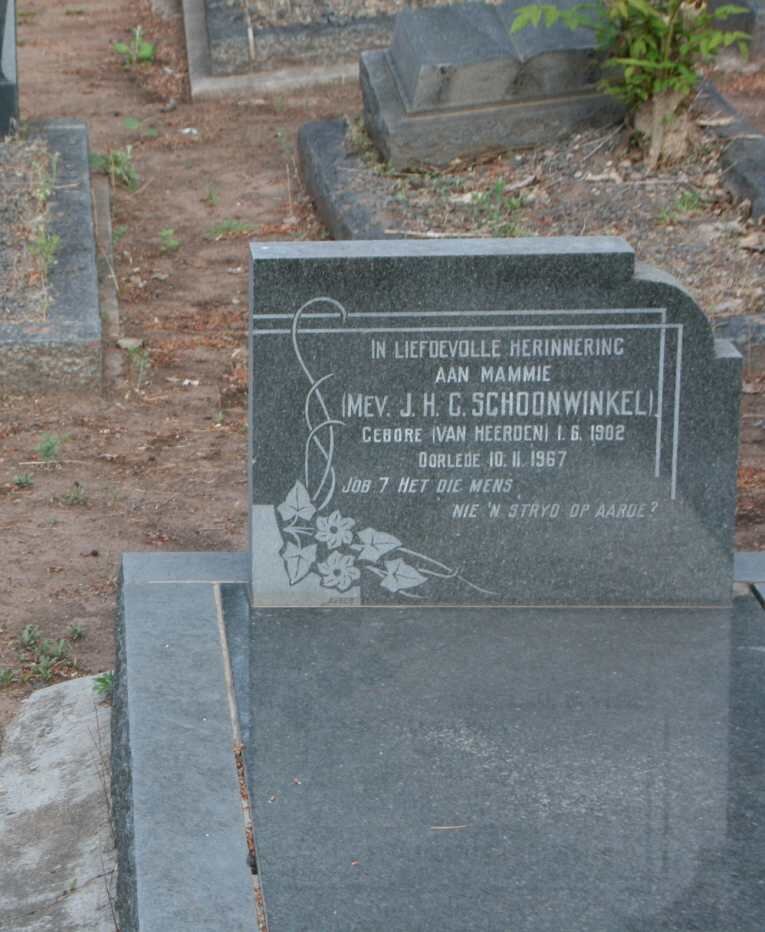SCHOONWINKEL J.H.G. nee VAN HEERDEN 1902-1967