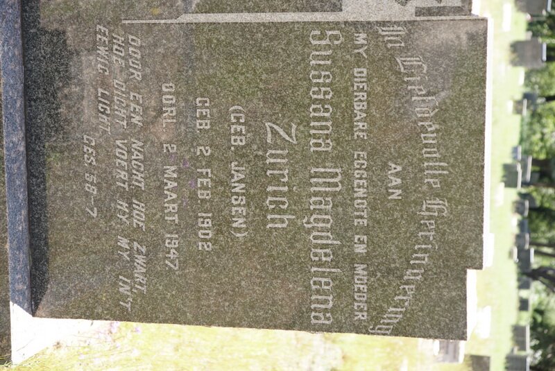 ZÜRICH Sussana Magdalena nee JANSEN 1902-1947