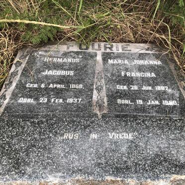 FOURIE Hermanus Jacobus 1868-1937 &amp; Maria Johanna Francina 1882-1950