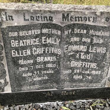GRIFFITHS Edward Lewis -1953 &amp; Beatrice Emily Ellen BRAKE -1960