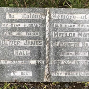 HALL Oliver James -1928 &amp; Matilda Mary Elizabeth MATZ -1960