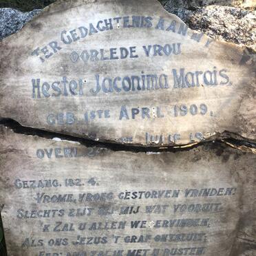 MARAIS Hester Jaconima 1909-1928