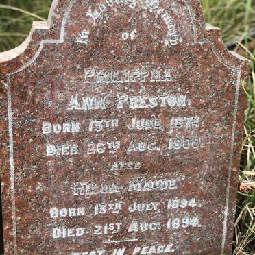 PRESTON Philippha Ann 1874-1900 :: PRESTON Hilda Maude 1894-1894