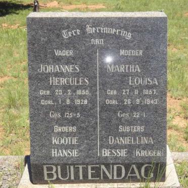 BUITENDAG Johannes Hercules 1855-1928 &amp; Martha Louisa 1857-1943