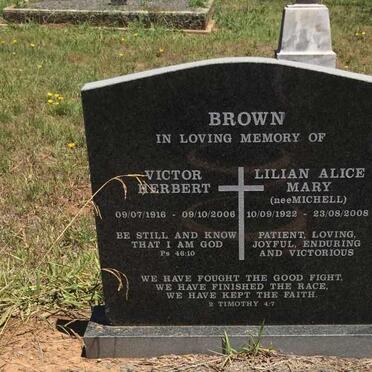 BROWN Victor Herbert 1916-2006 &amp; Lilian Alice Mary MICHELL 1922-2008