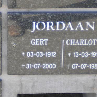 JORDAAN Gert 1912-2000 &amp; Charlotte 1912-1989