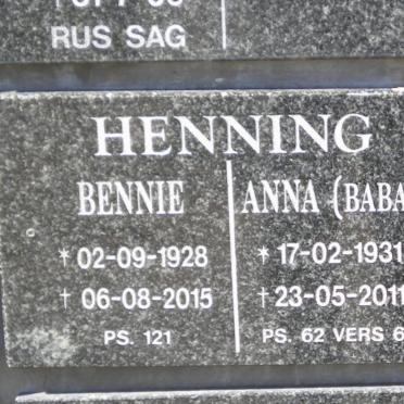 HENNING Bennie 1928-2015 &amp; Anna 1931-2011