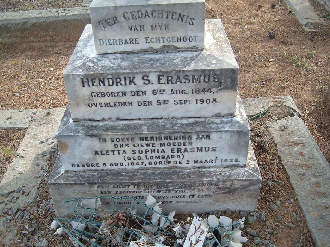 ERASMUS Hendrik S. 1844-1908 &amp; Aletta Sophia LOMBARD 1847-1929